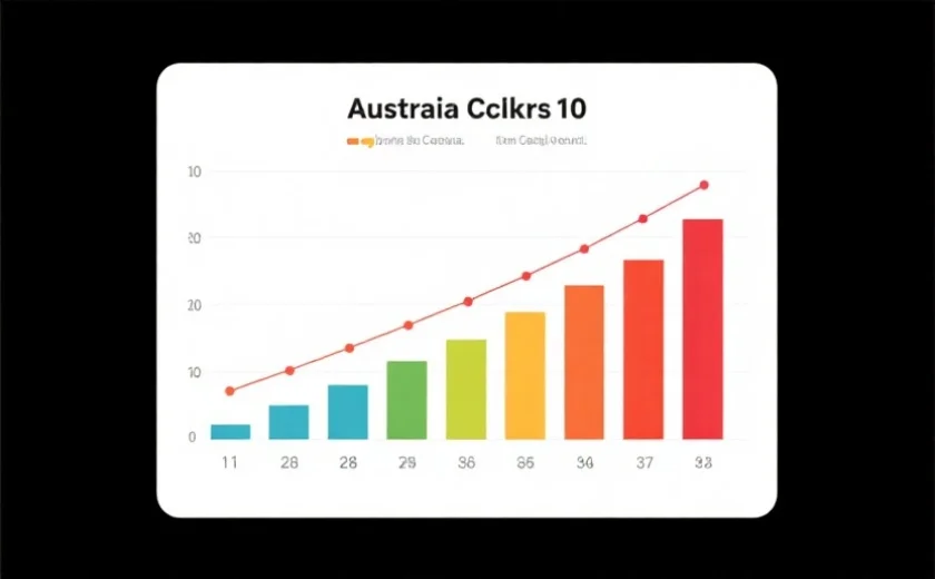 简洁的图示，展示澳洲幸运10号码冷热分布的柱状图和趋势线，色彩区分冷热，适合数据可视化场景